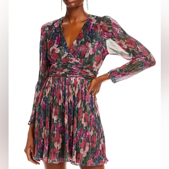 Aqua Dresses & Skirts - Aqua Pink and Black Long Sleeve Metallic Floral Dress Size XL Women